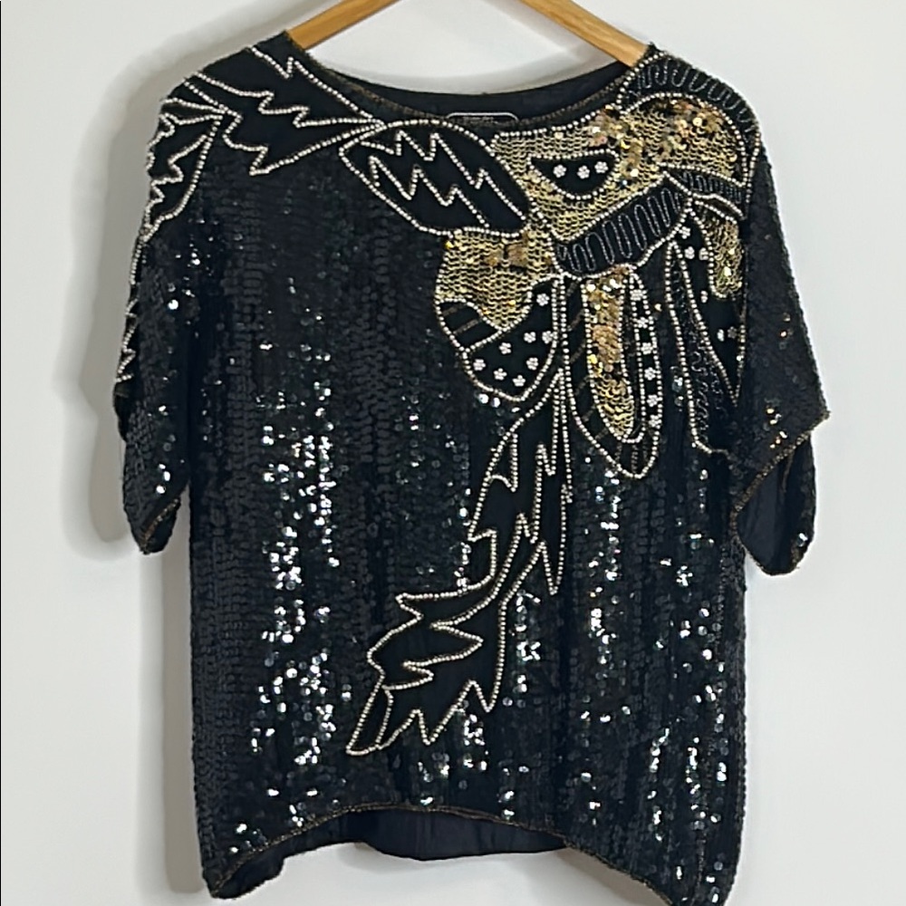 Jean for Joseph Le Bon Black and Gold Sequin Embellished Women's Top, Large